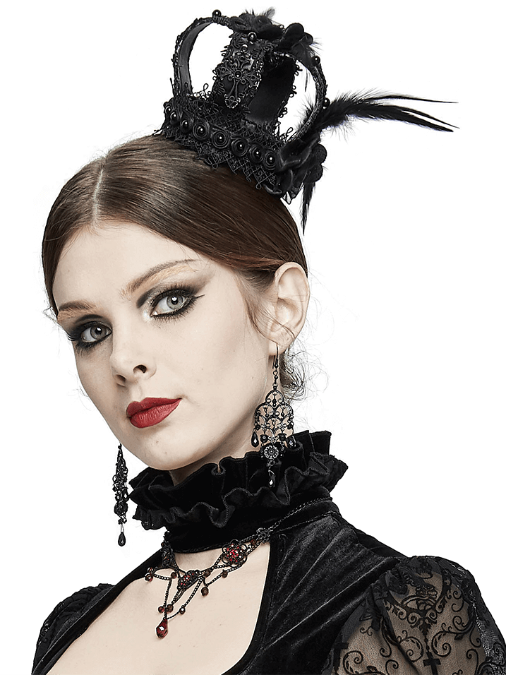 Women's Floral Lace Jewels Feather Mini Hat / Gothic Black Hat with Clip - HARD'N'HEAVY