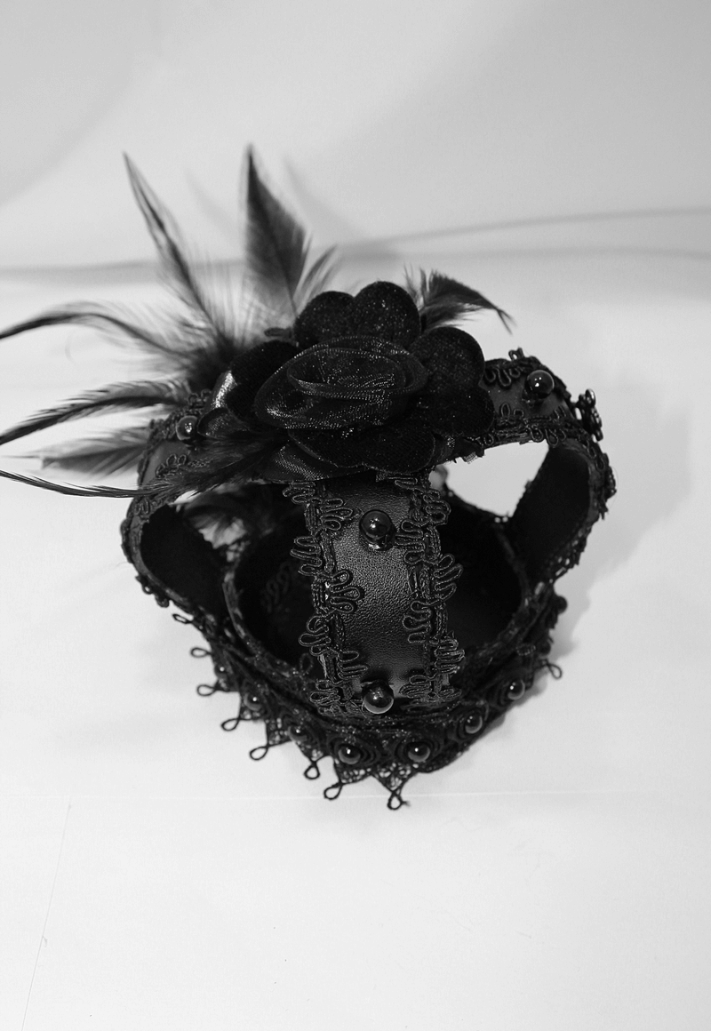 Women's Floral Lace Jewels Feather Mini Hat / Gothic Black Hat with Clip - HARD'N'HEAVY