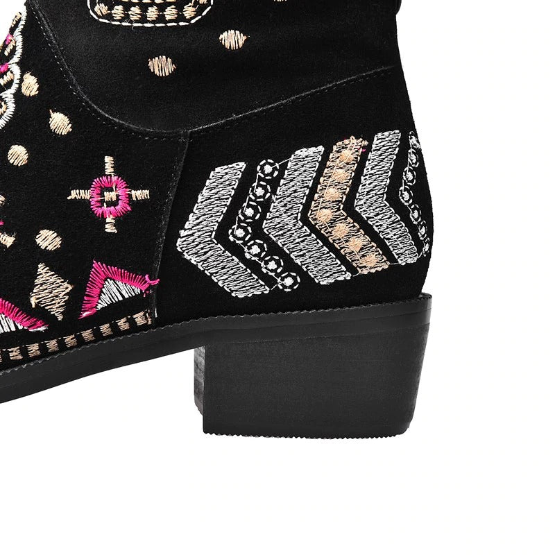 Women's Genuine Leather Western Boots / High Elegant Embroidered  Shoes - HARD'N'HEAVY