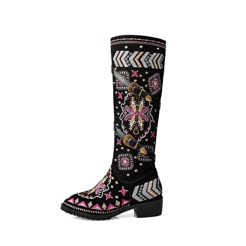Women's Genuine Leather Western Boots / High Elegant Embroidered  Shoes - HARD'N'HEAVY