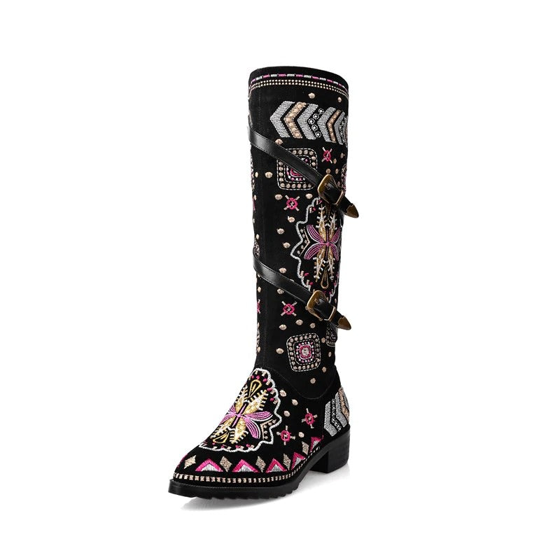 Women's Genuine Leather Western Boots / High Elegant Embroidered  Shoes - HARD'N'HEAVY