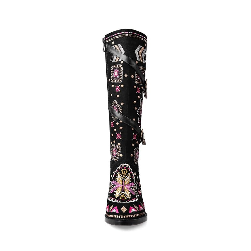Women's Genuine Leather Western Boots / High Elegant Embroidered  Shoes - HARD'N'HEAVY