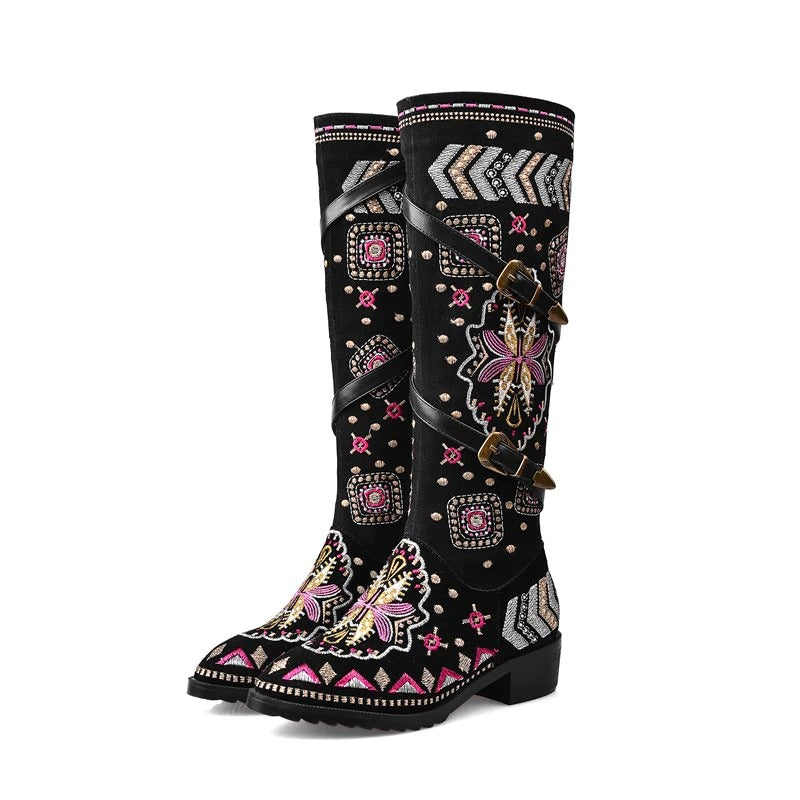 Women's Genuine Leather Western Boots / High Elegant Embroidered  Shoes - HARD'N'HEAVY