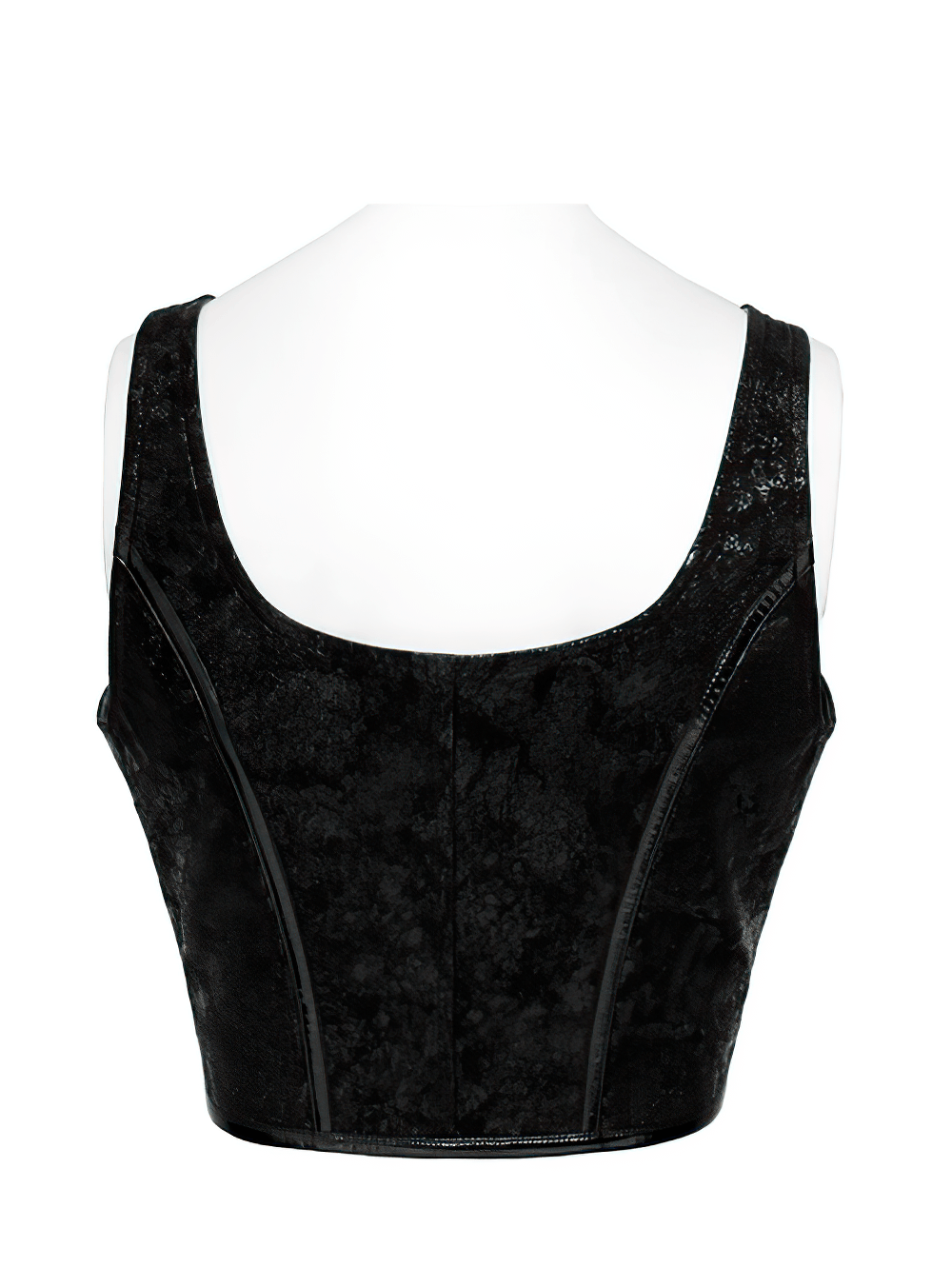 Women's Gothic Black Buckle Strap Zip Front Crop Top, punk industrial sleeveless studded biker bustier vest