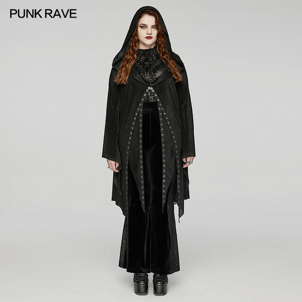 Women's Gothic Black Hooded Lace Cape with Eyelets