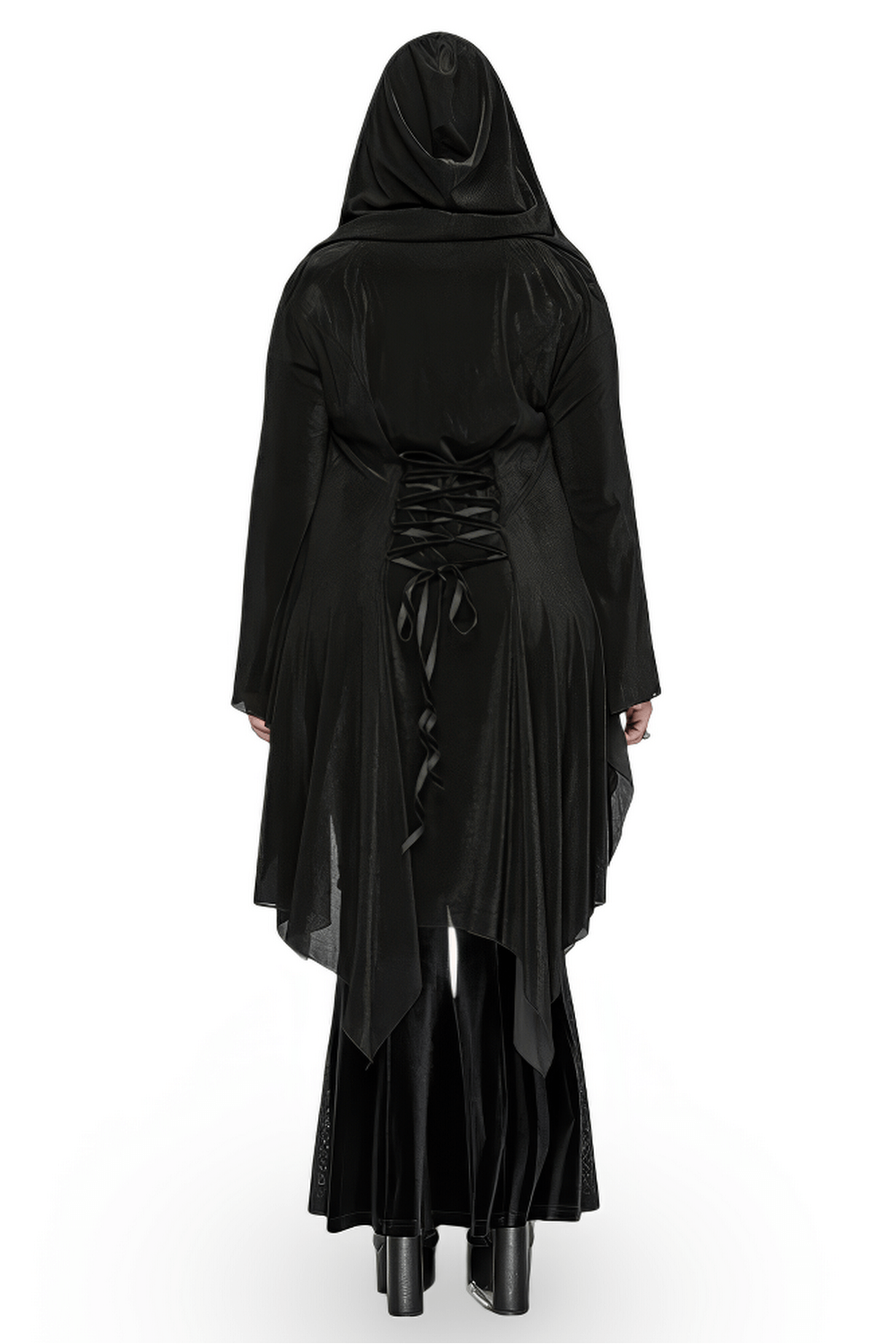 Women's Gothic Black Hooded Lace Cape with Eyelets