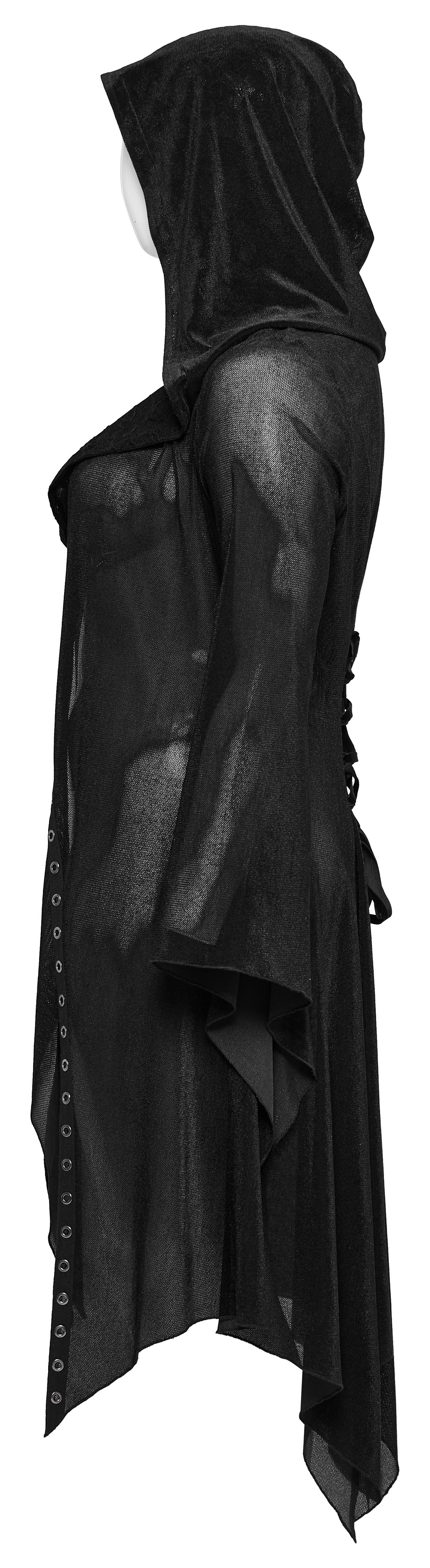 Women's Gothic Black Hooded Lace Cape with Eyelets