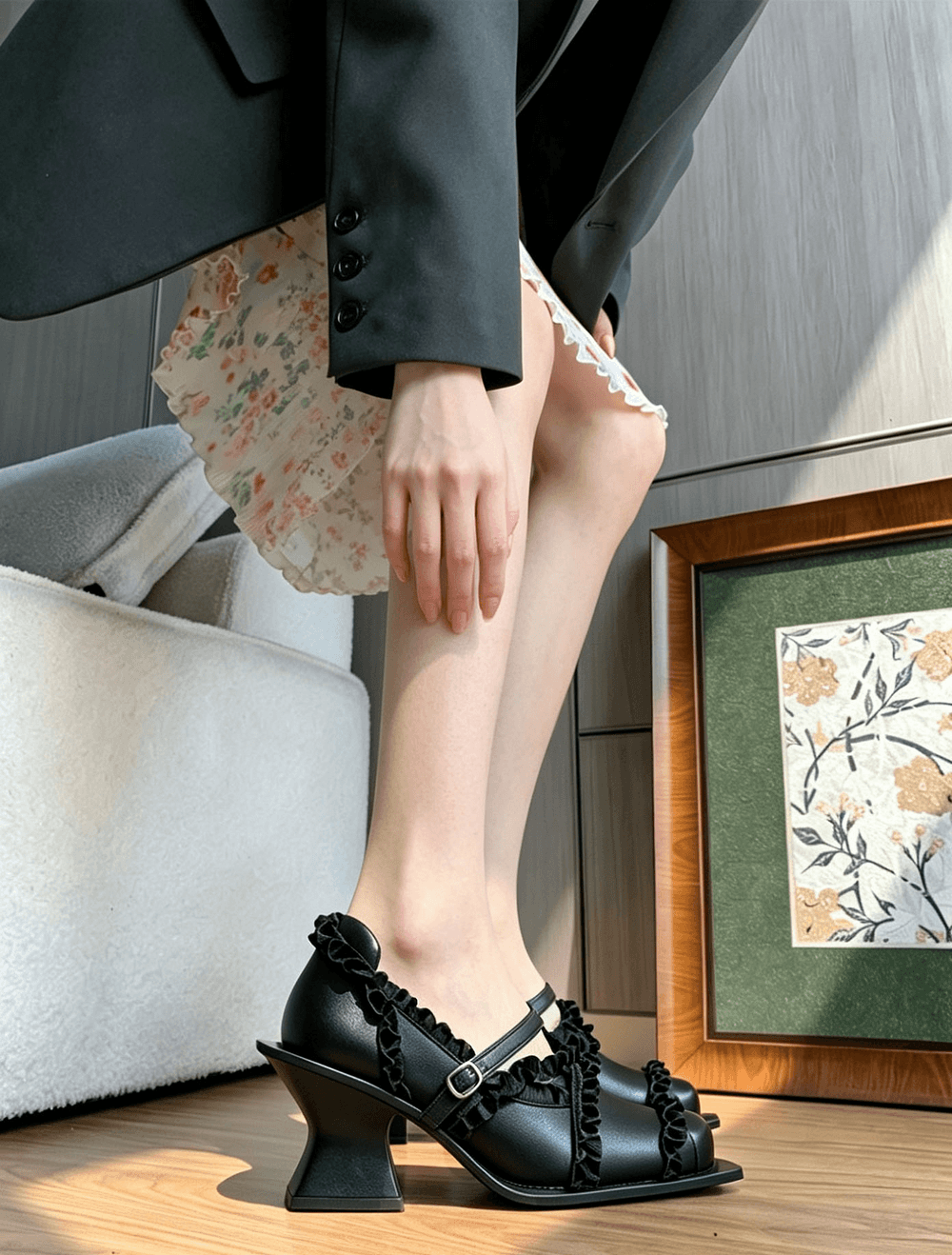 별 엠보싱 브라운 스웨이드 플랫폼 스니커즈