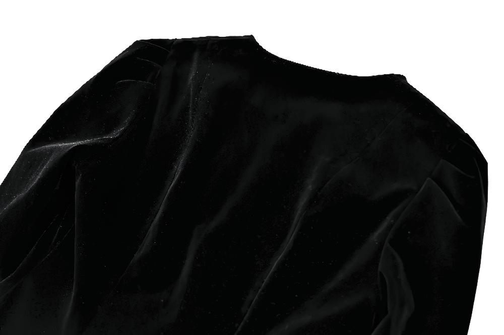 Women's Gothic Black Velvet Burgundy Lace Tailcoat Jacket, dramatic Victorian-inspired black velvet with asymmetric silhouette