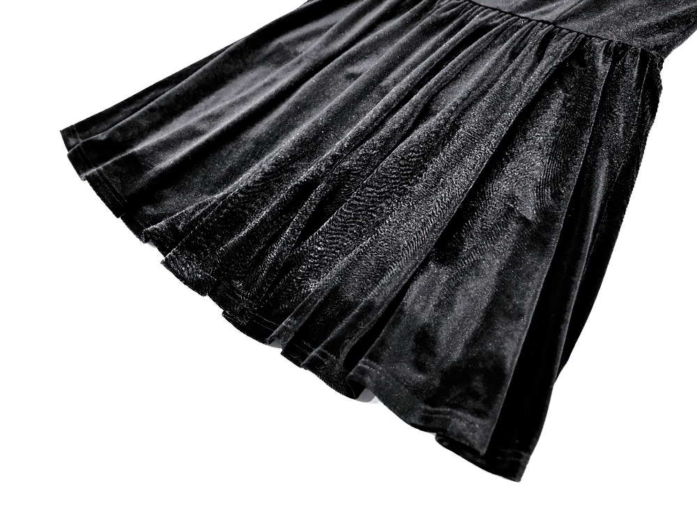 Women's Gothic Black Velvet Lace High Neck Mini Dress black velvet flared skirt with gothic romantic style
