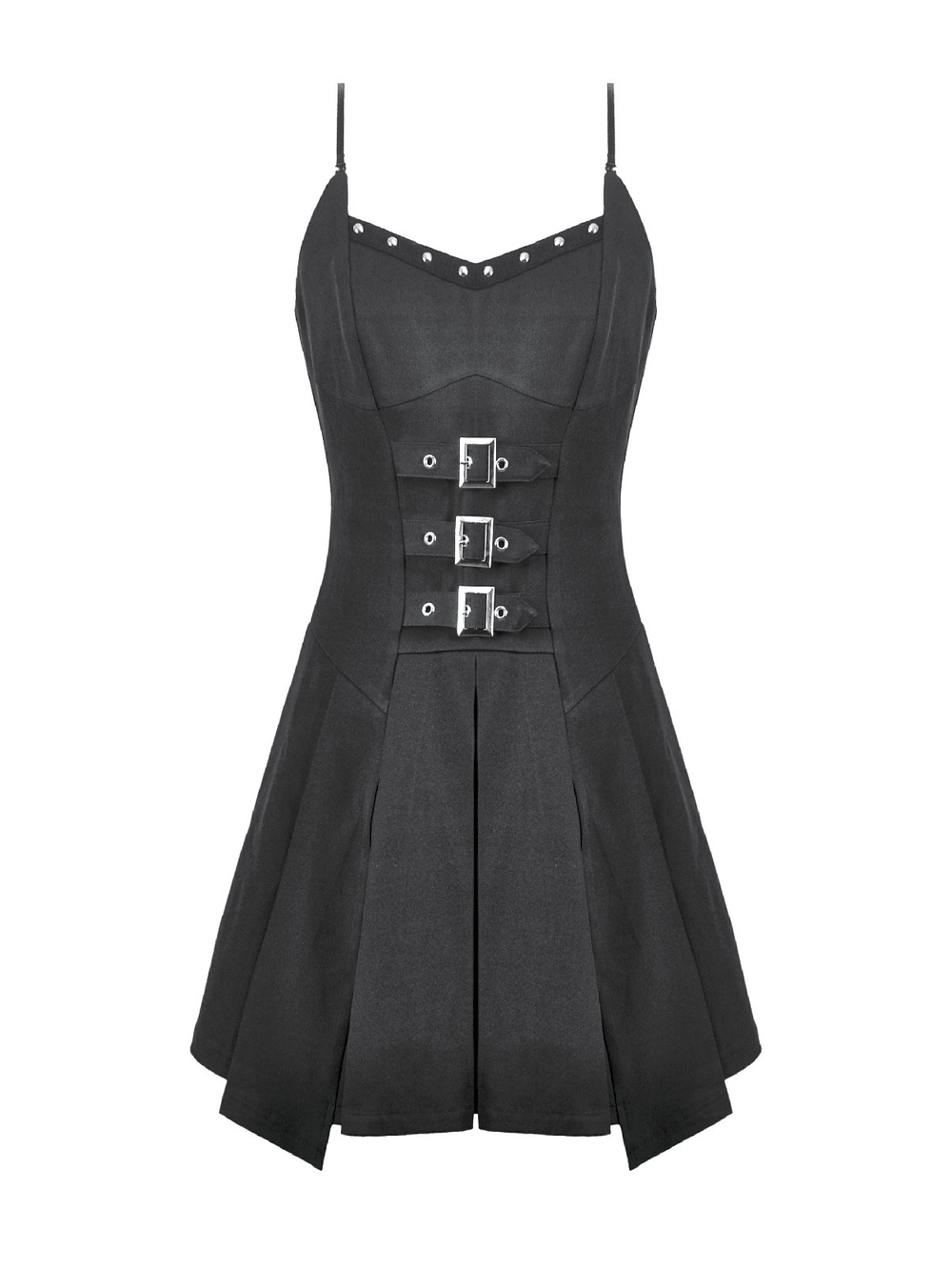 Women's Gothic Buckle Corset Mini Dress with Pleated Skirt