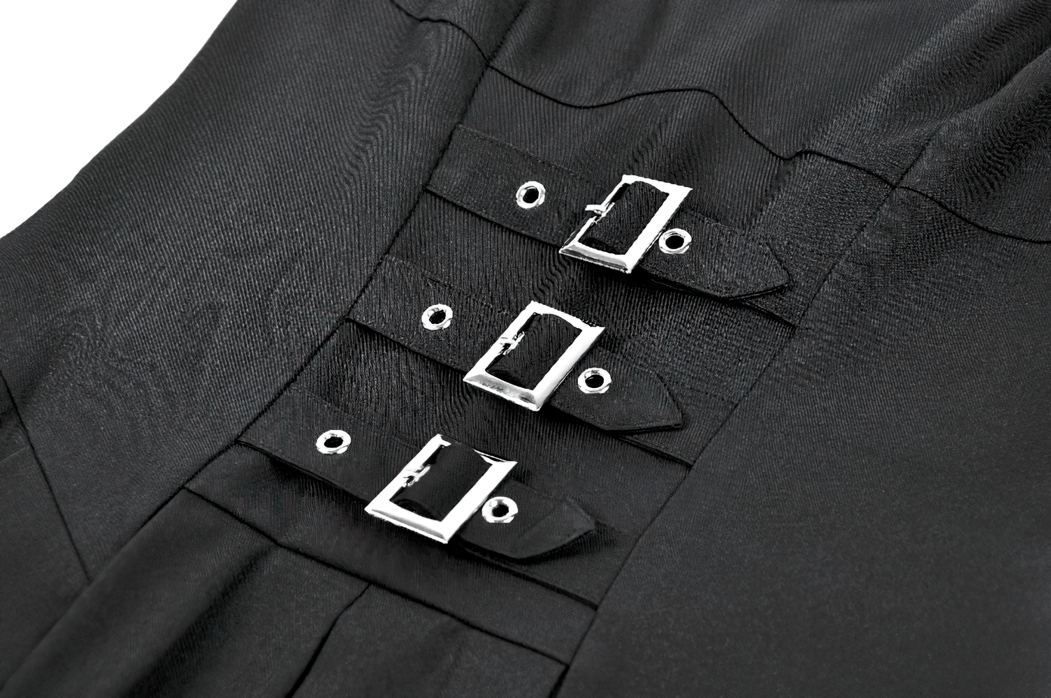Women's Gothic Buckle Corset Mini Dress with Pleated Skirt featuring decorative buckles and a sleek design.