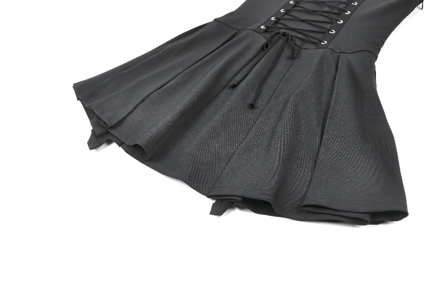 Women's Gothic Buckle Corset Mini Dress with Pleated Skirt detailed view showcasing the lace-up back and pleated design.