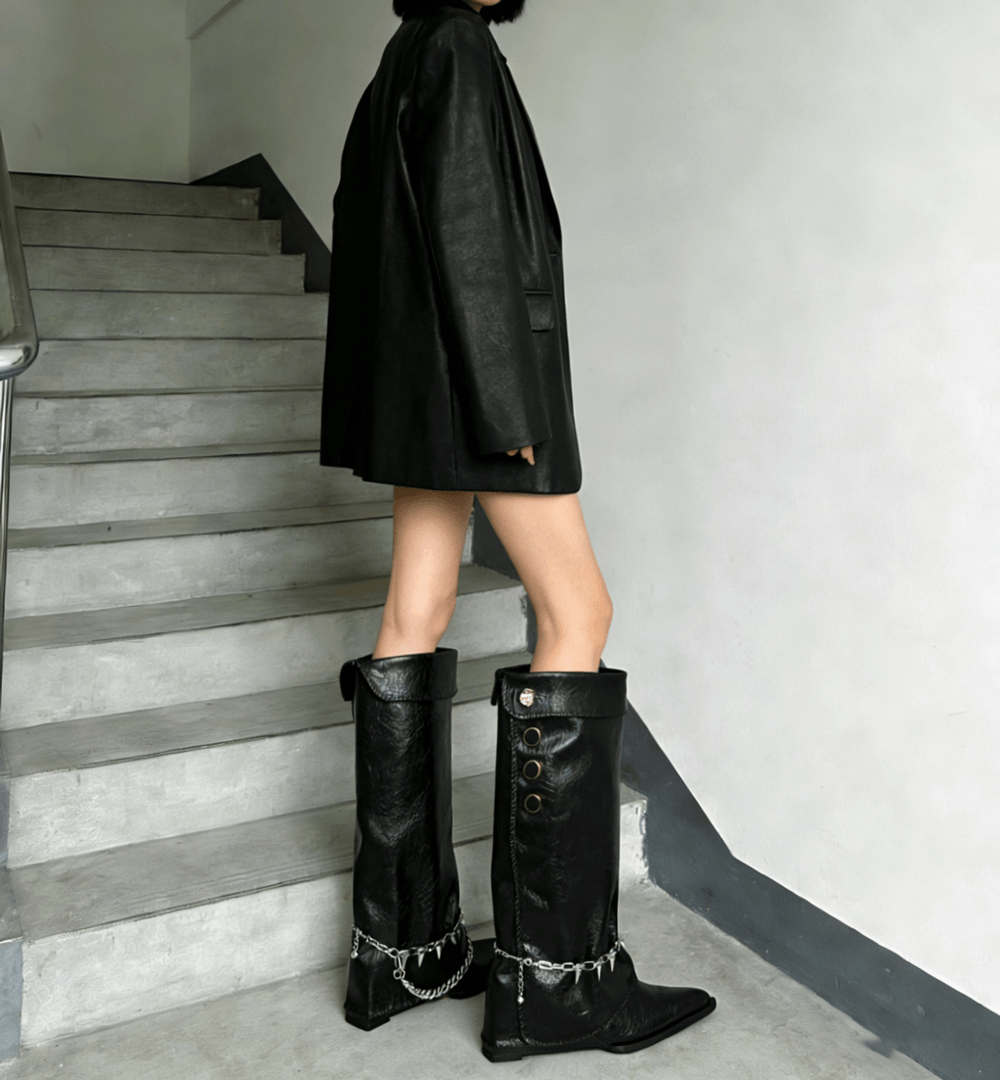 Bottines gothiques à plateforme pour femme, avec boucles et pointes