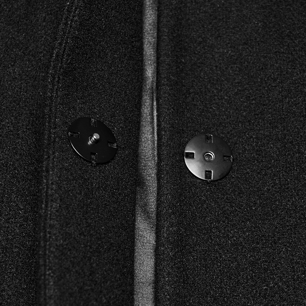 Close-up of the buttons on the Women's Gothic Embroidered Black A-Line Victorian Coat.