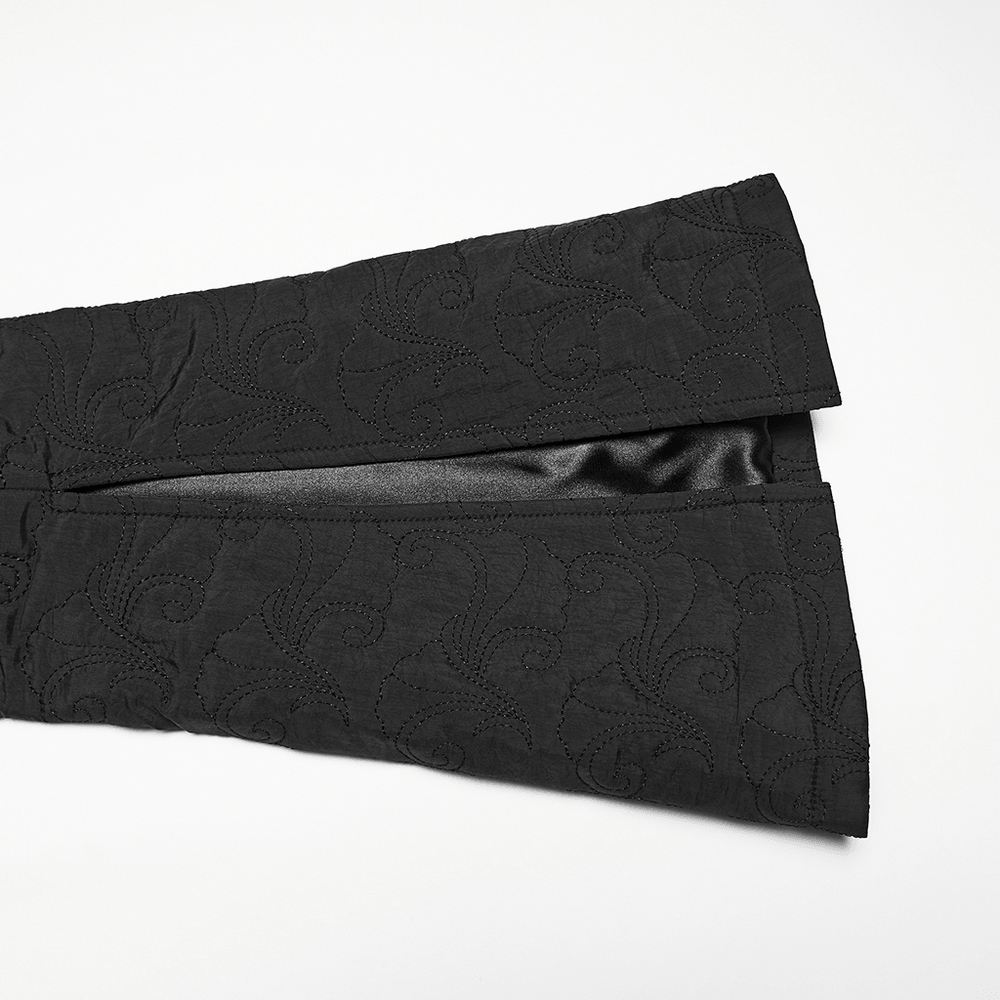 Women's Gothic Embroidered Black A-Line Victorian Coat sleeve detail showcasing elegant black embroidery.