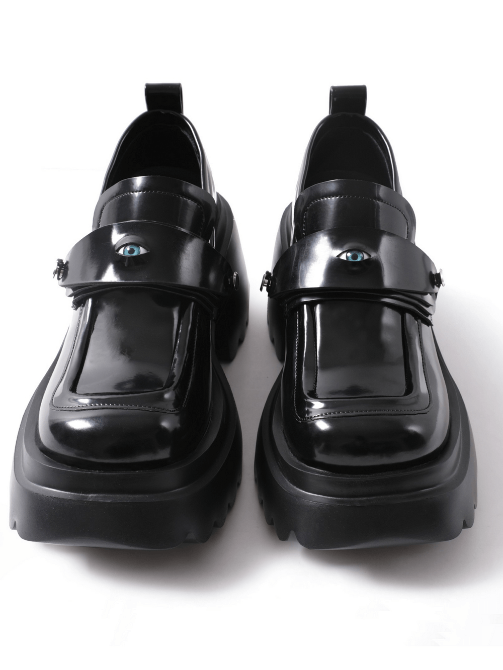 Mocassins gothiques à plateforme épaisse pour femme avec bride ornée d’un œil