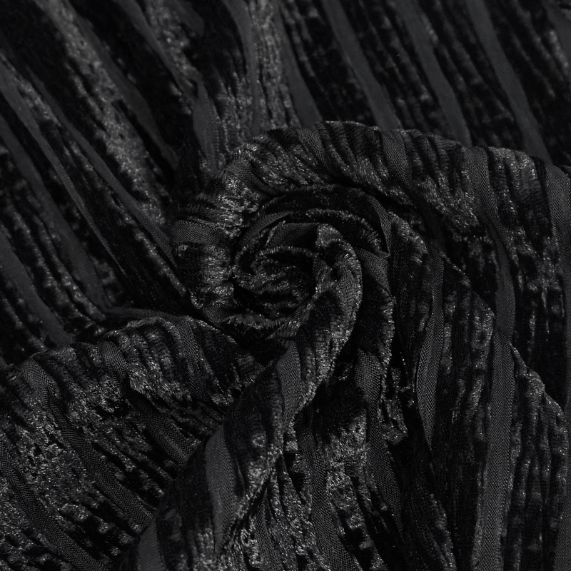 Close-up of luxurious black gothic fabric with textured stripes, perfect for stylish women's flare pants.