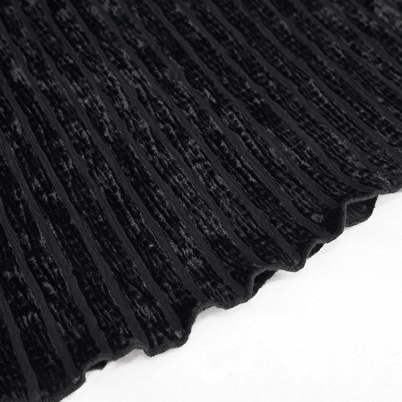 Close-up of textured black fabric showcasing ribbed design, perfect for women's gothic flare striped pants.
