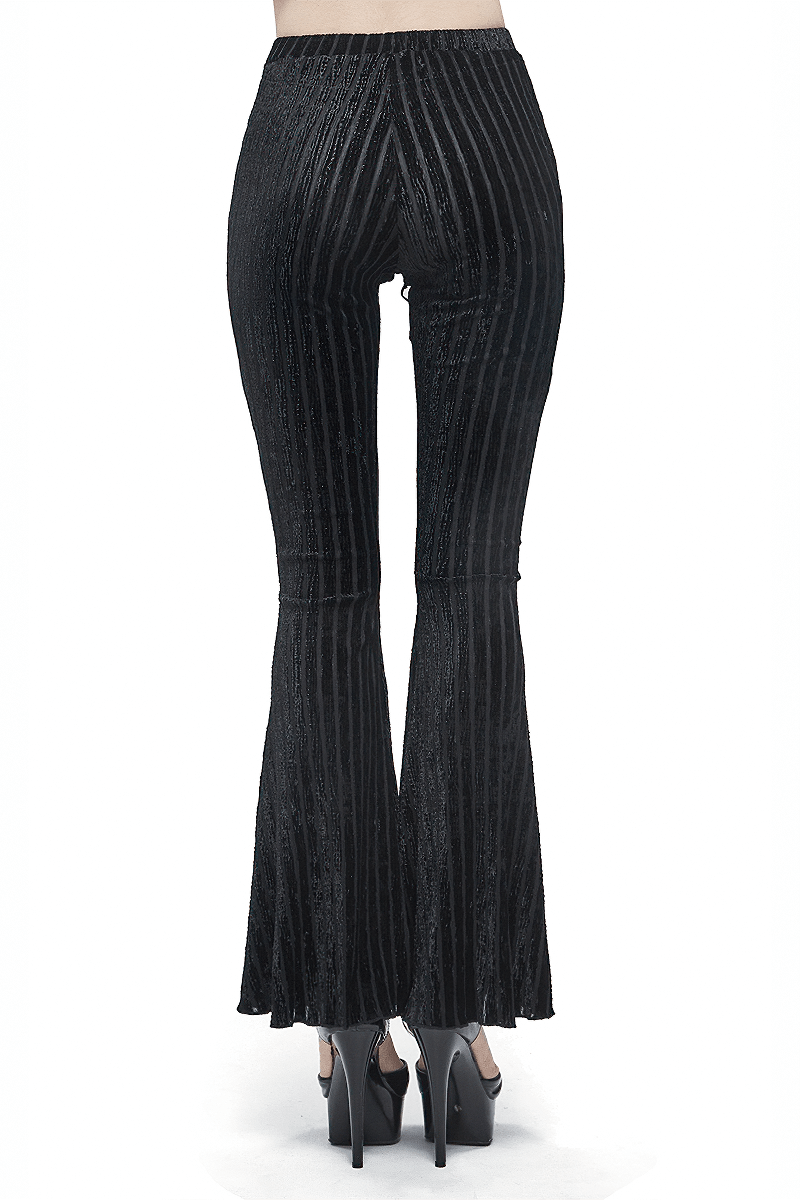 Women's Gothic Flare Striped Pants / Stylish Black Pants Lace & Burgundy Glued Cross - HARD'N'HEAVY