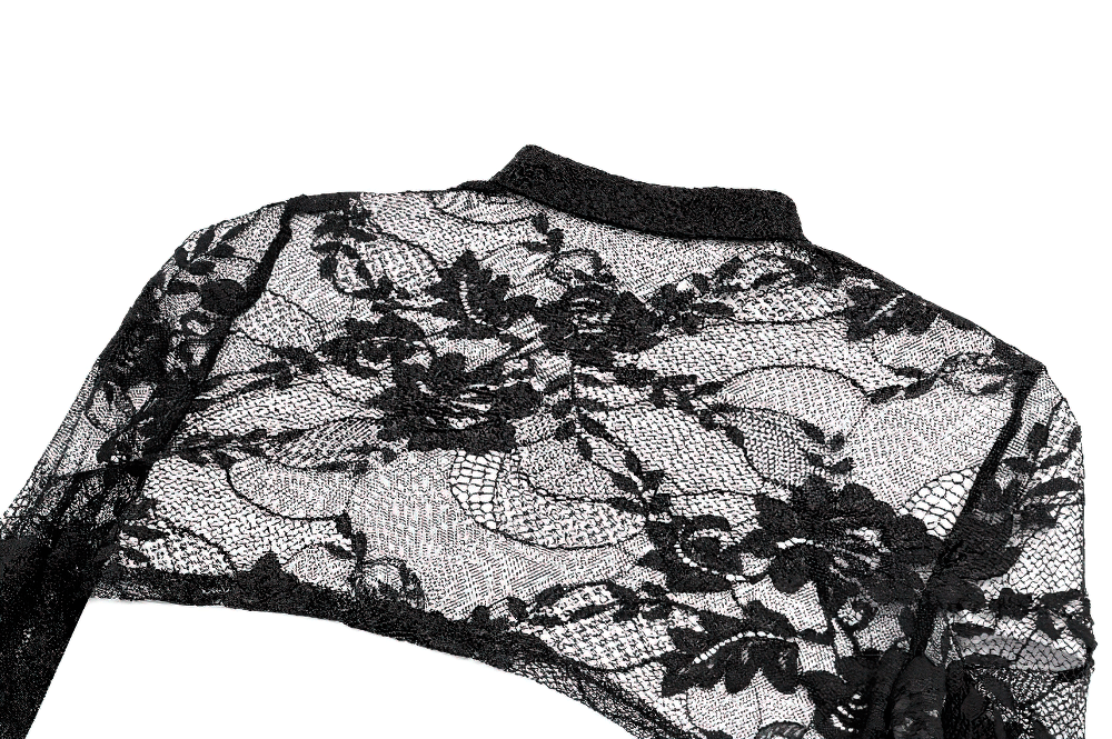 Women's Gothic Floral Lace Bolero with Bell Sleeves featuring intricate floral lace design and sheer cuffs