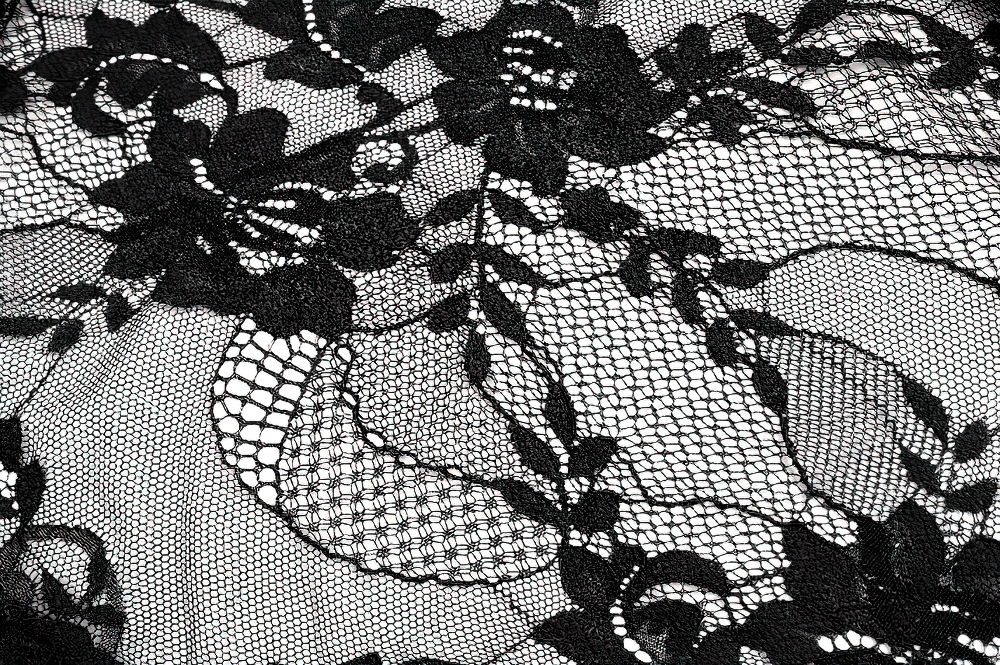 Women's Gothic Floral Lace Bolero with Bell Sleeves featuring intricate black floral lace detailing.