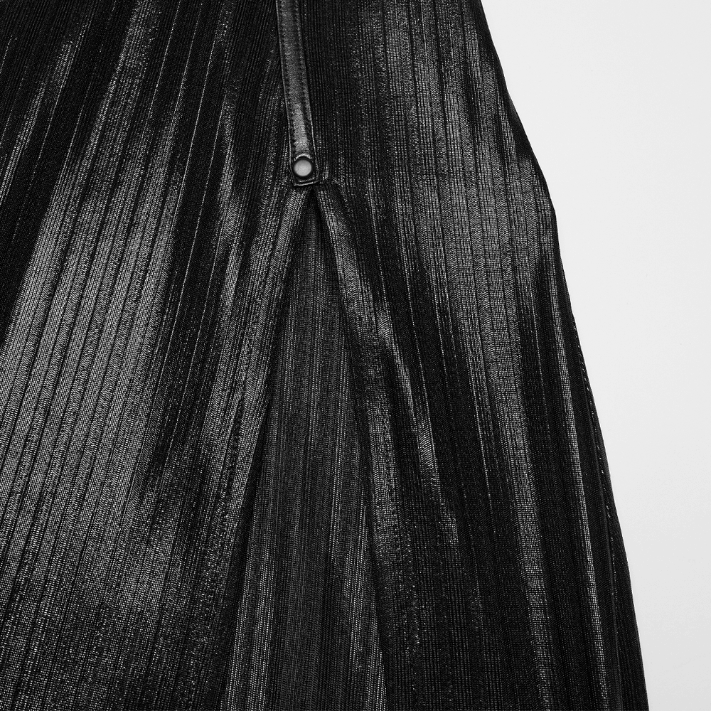 Alt Tag: Women's Gothic Halter Striped Maxi Slip Dress close-up of glossy striped knit fabric with lace-up back seam detail