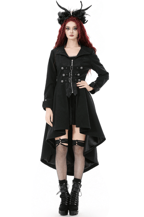 Women's Gothic High-Low Coat with Buckles and Lace-Up