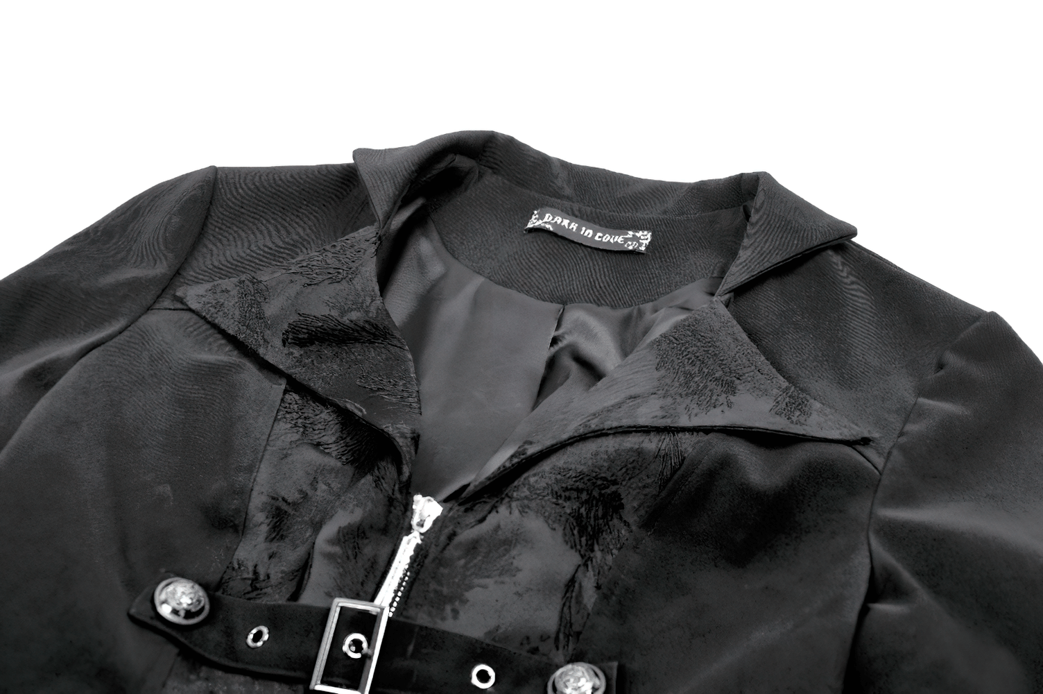 Women's Gothic High-Low Coat with Buckles and Lace-Up featuring ornate buttons and elegant high-low design.