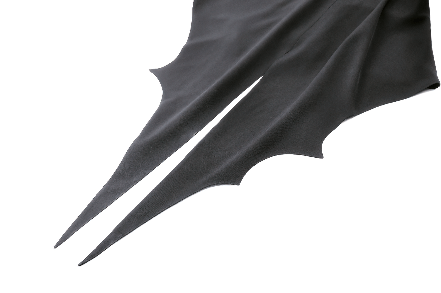 Dramatic black fabric with a gothic bat wing design, perfect for costumes or spooky fashion.