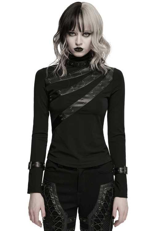 Women's Gothic High Neck Sweatshirt with Eyelet Strap