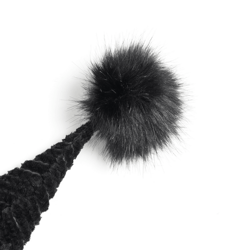 Women's Gothic Hooded Cape Coat with Soft Faux Fur Trim black faux fur pom detail for punk gothic style