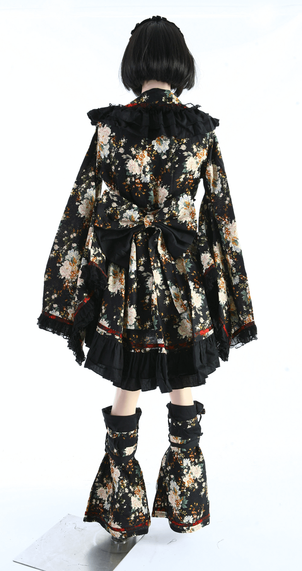 Schwarzes Lolita-Kleid mit Blumenmuster im Gothic-Stil für Damen