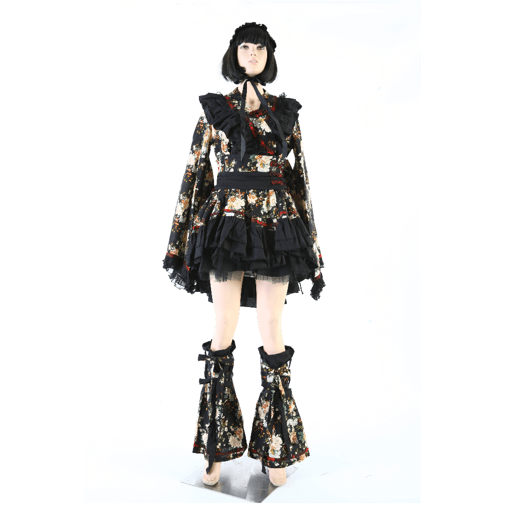 Robe Lolita florale noire d'inspiration gothique pour femmes