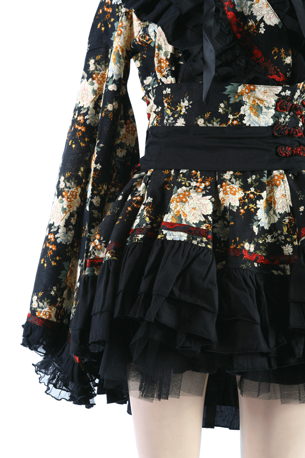Robe Lolita florale noire d'inspiration gothique pour femmes