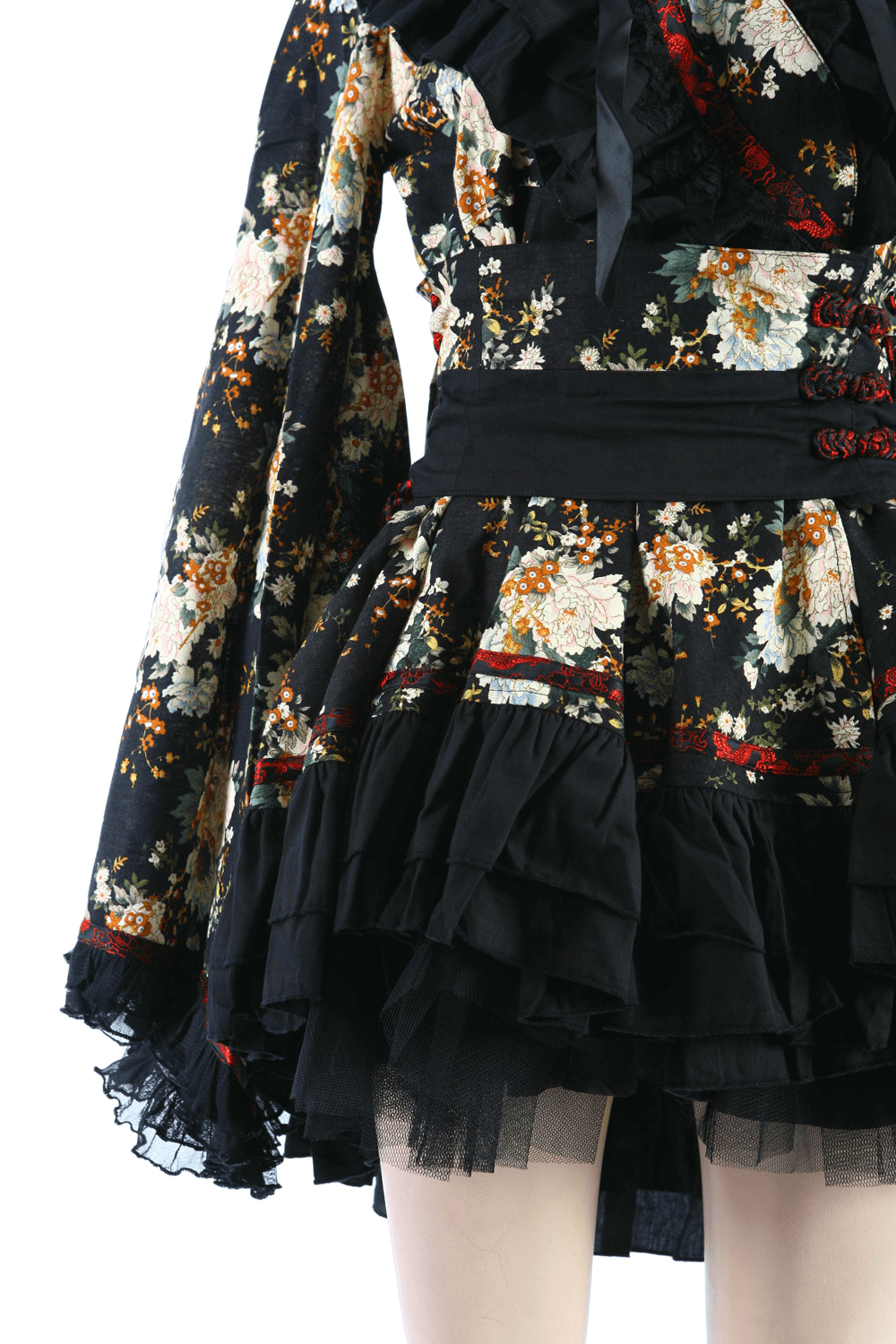 Vestido lolita floral negro de inspiración gótica para mujer