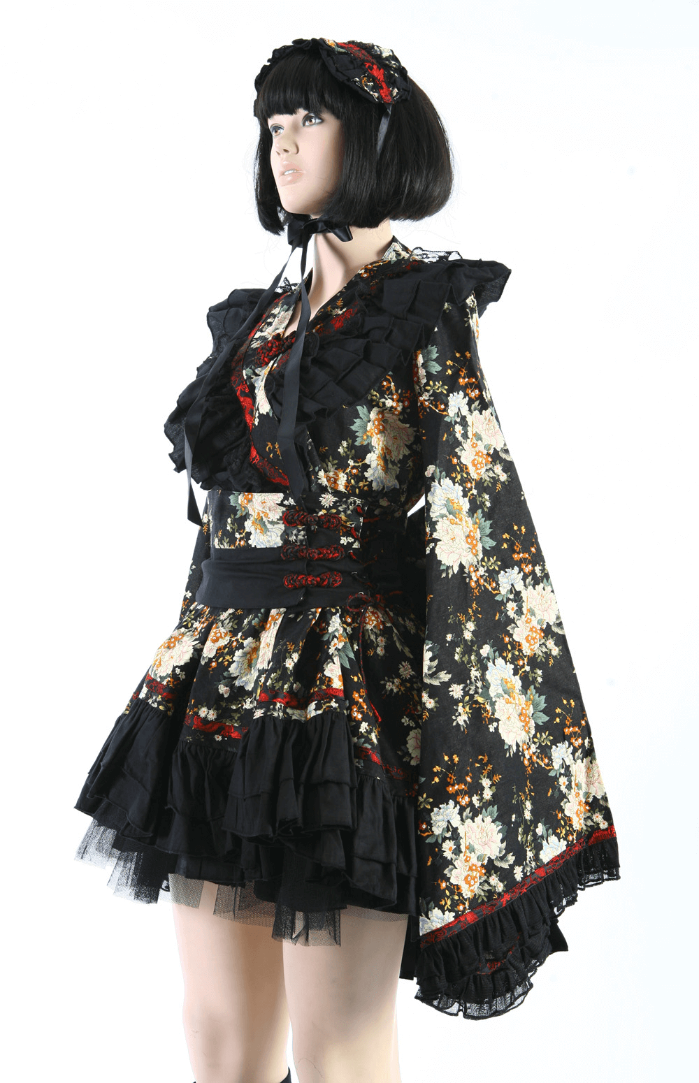 Robe Lolita florale noire d'inspiration gothique pour femmes