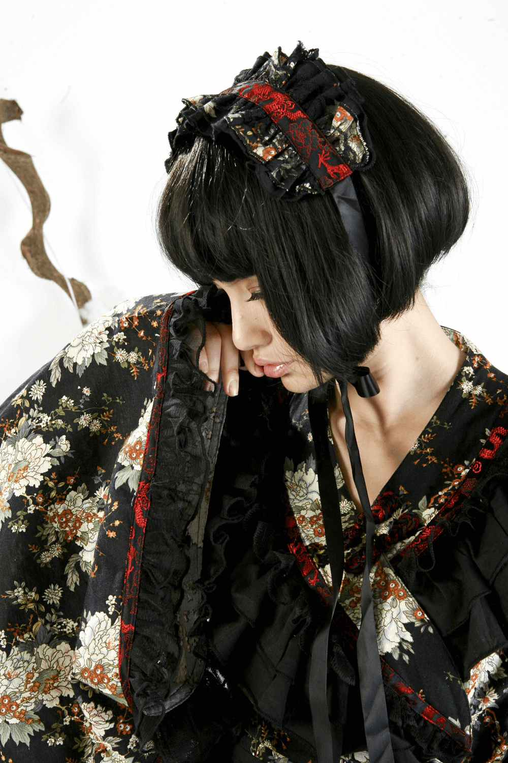 Robe Lolita florale noire d'inspiration gothique pour femmes