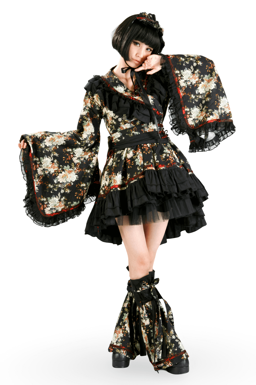 Vestido lolita floral negro de inspiración gótica para mujer