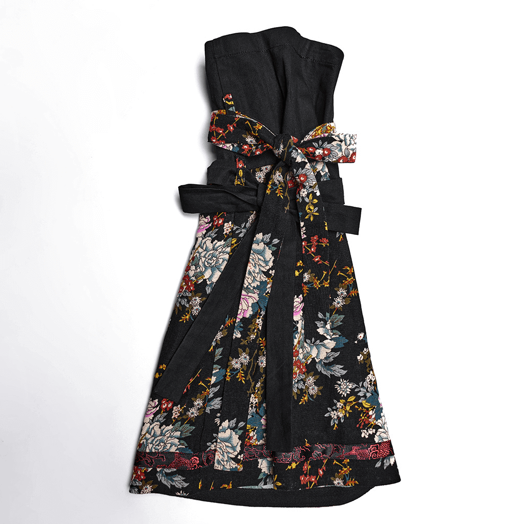 Women's Gothic Inspired Black Floral Lolita Dress with ruffles and lace detailing.