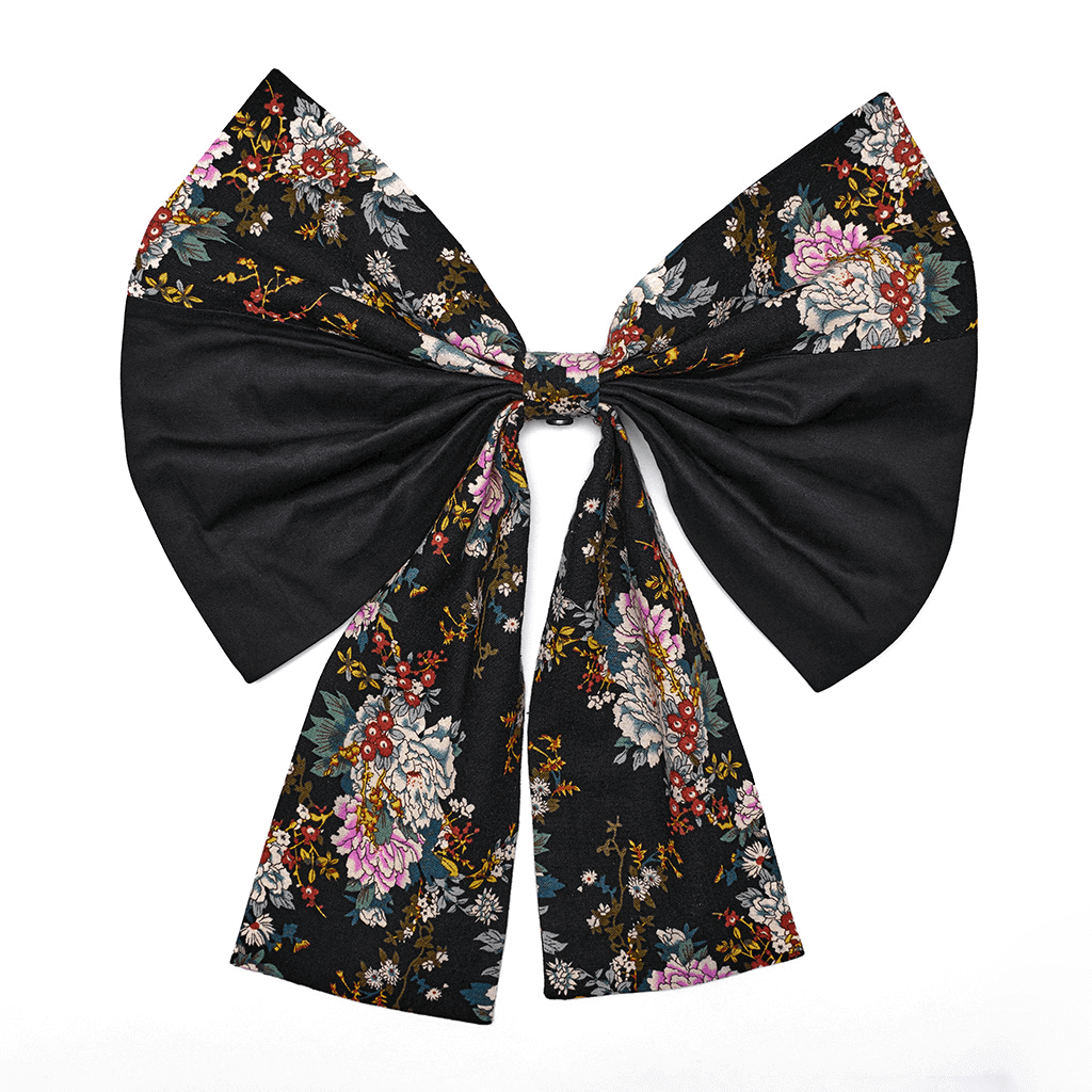 Black floral bow with vintage design, perfect accessory for Gothic Lolita fashion or elegant ensembles.
