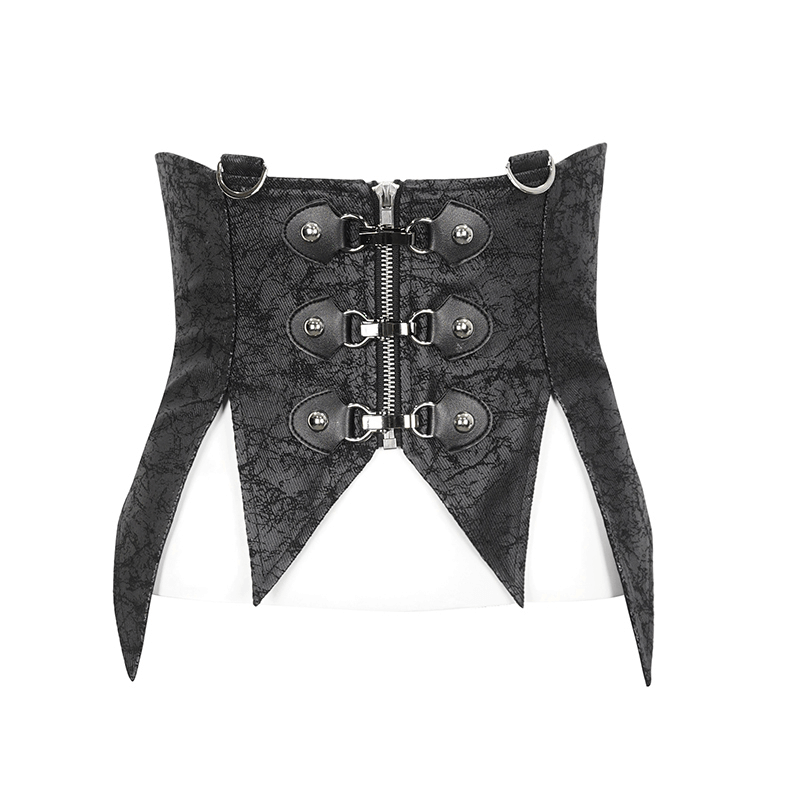Women's Gothic Irregular Lace-up Waistcoat with Detachable Collar - HARD'N'HEAVY