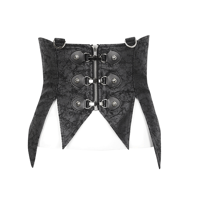 Women's gothic lace-up waistcoat with a unique irregular design and detachable collar, perfect for a dark aesthetic.