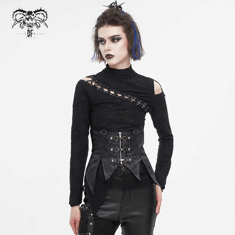 Women's Gothic Irregular Lace-up Waistcoat with Detachable Collar - HARD'N'HEAVY