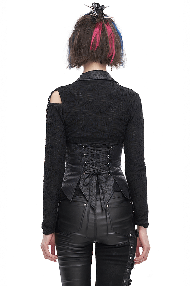 Women's gothic lace-up waistcoat showcasing intricate detailing and a unique cut, perfect for an edgy aesthetic.