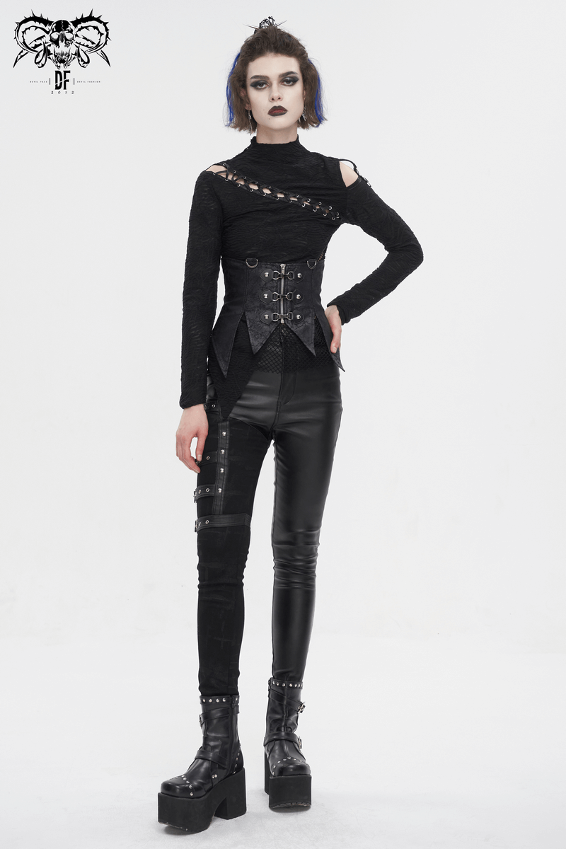 Women's gothic lace-up waistcoat with detachable collar, showcasing an avant-garde style and unique irregular design.