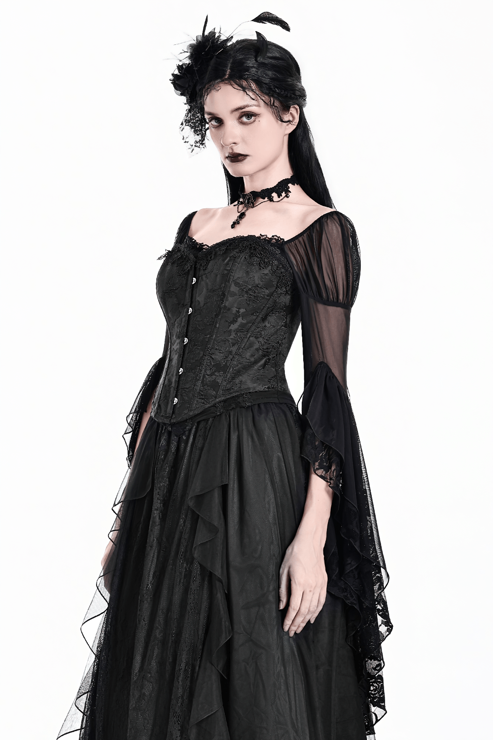 Women's Gothic Jacquard Overbust Corset with Lace