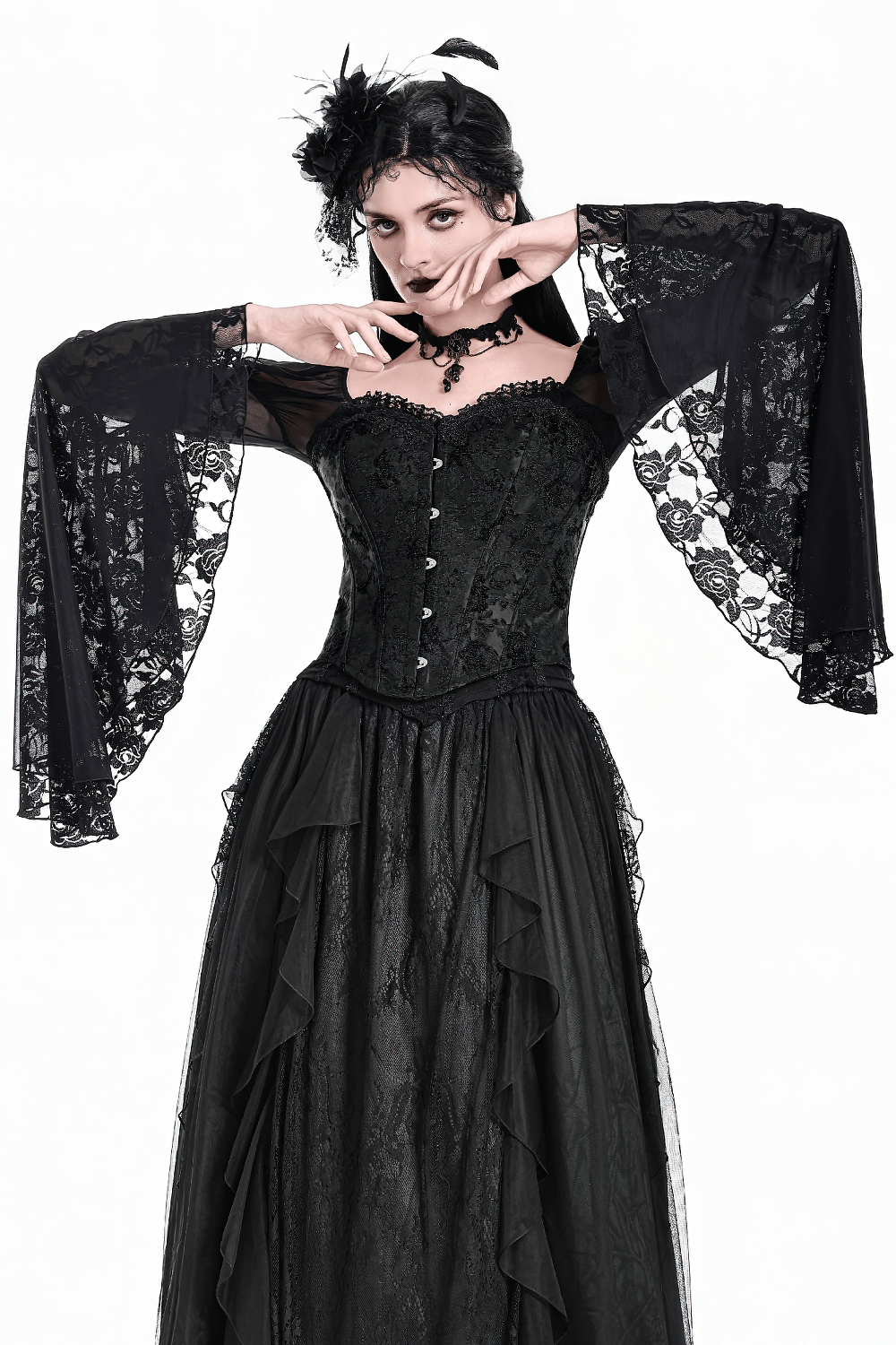Women's Gothic Jacquard Overbust Corset with Lace