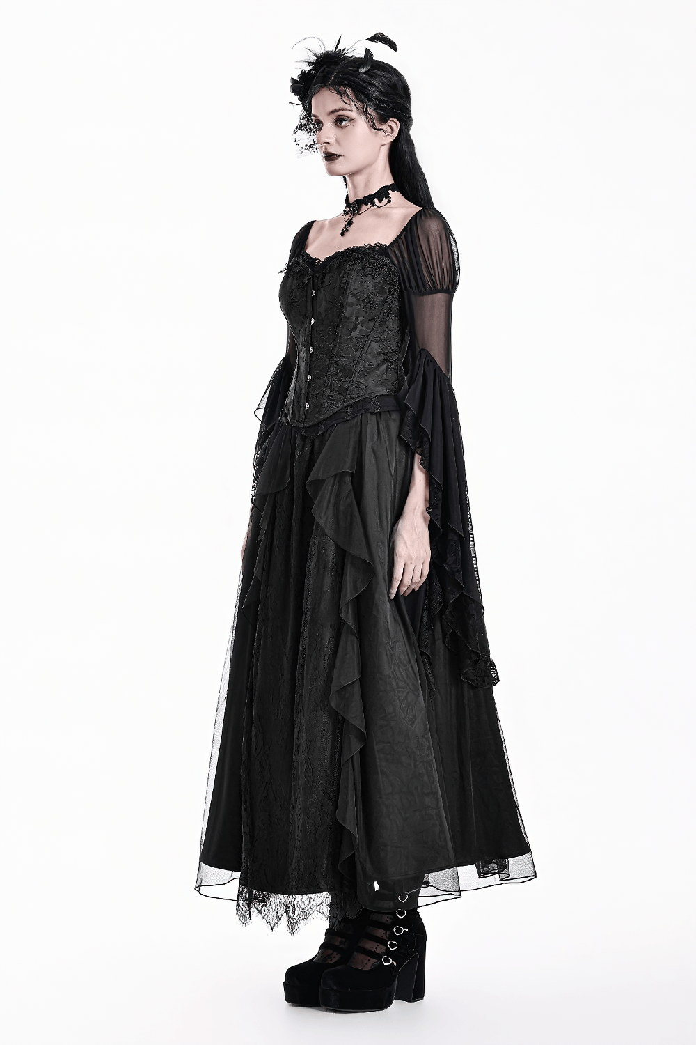 Women's Gothic Jacquard Overbust Corset with Lace