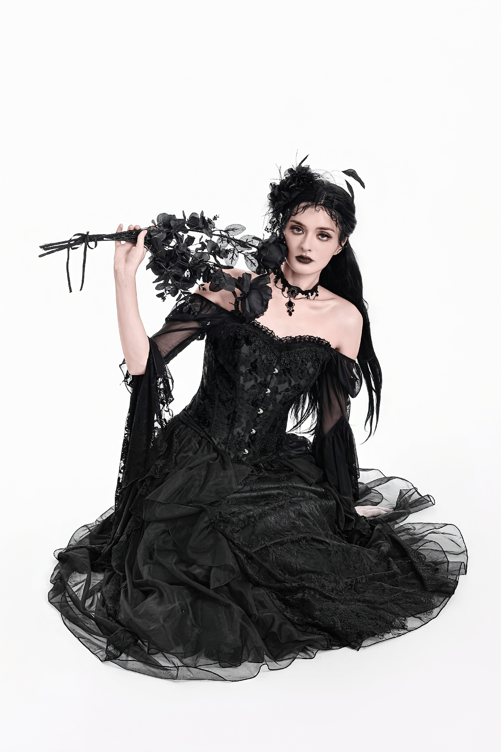 Women's Gothic Jacquard Overbust Corset with Lace